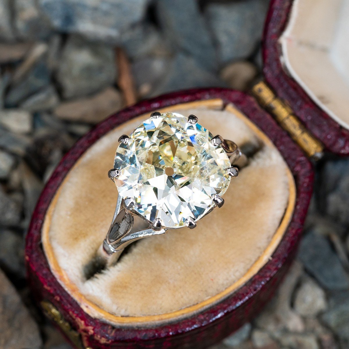 4 Carat Old Mine Cut Diamond Solitaire Engagement Ring Platinum 4 44ct N I1