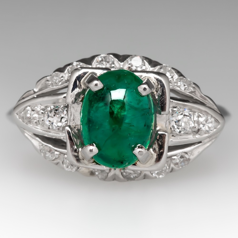 Vintage Emerald & Diamond Engagement Ring in Platinum