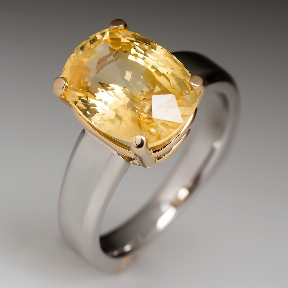 Yellow Sapphire and Double Halo Diamond Ring in 18k White and Yellow Gold  (1.18ct. tw.)