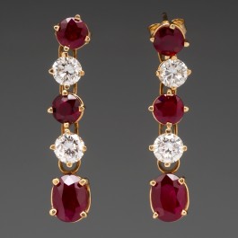Vintage Ruby & Diamond Dangle Earrings 14K Gold 1 1/4