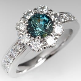 1.33CT Bi Color Sapphire Engagement Ring w/ Diamond Halo