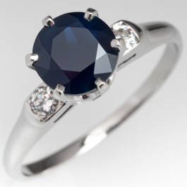 Dark Greenish Blue No Heat Sapphire Ring Platinum w/ Diamonds 1.81ct