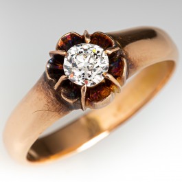 Circa 1900 Buttercup Diamond Ring 14K Yellow Gold Patina