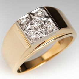 Men's Vintage Five Stone Diamond Ring 14K Yellow Gold