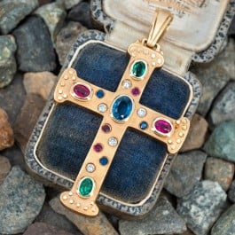 Natural Black Obsidian Cross Pendant With 6mm Beaded Necklace - Unisex UK Made