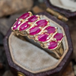 Two-Row Marquise Ruby Band Ring 14K Yellow Gold