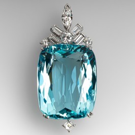 Magnificent Aquamarine & Diamond Pendant in Platinum