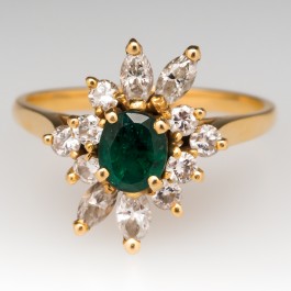 Oval Cut Emerald & Diamond Spray Ring 18K Gold