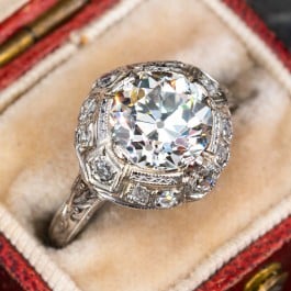 Art Deco Old European Cut Diamond Engagement Ring Platinum 2.12ct K/VS1 GIA