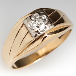 Men's Antique Diamond Wedding Ring 18K White Gold .26ct H/VS1