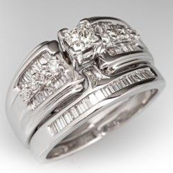 Bezel Set Princess Cut Diamond Ring 14K White Gold