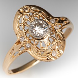 Vintage 14K Yellow Gold Transitional Cut Diamond Engagement Ring .34ct ...