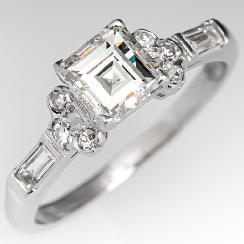 Art Deco 1 Carat Square Cut Diamond Engagement Ring 1.11ct I/VS1 GIA