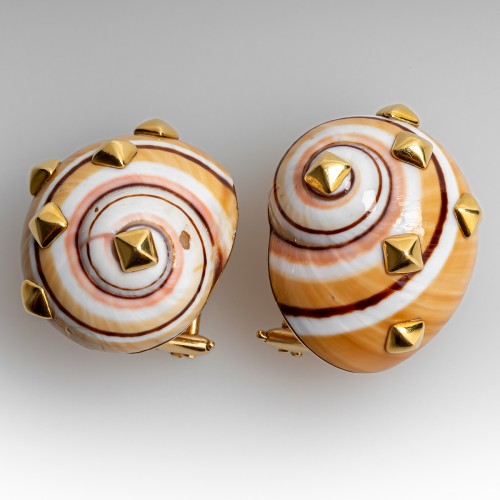 Trianon Shell and 14K Yellow Gold Earrings