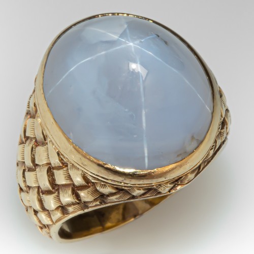 Woven Gold Design Star Sapphire Ring 14K Yellow Gold