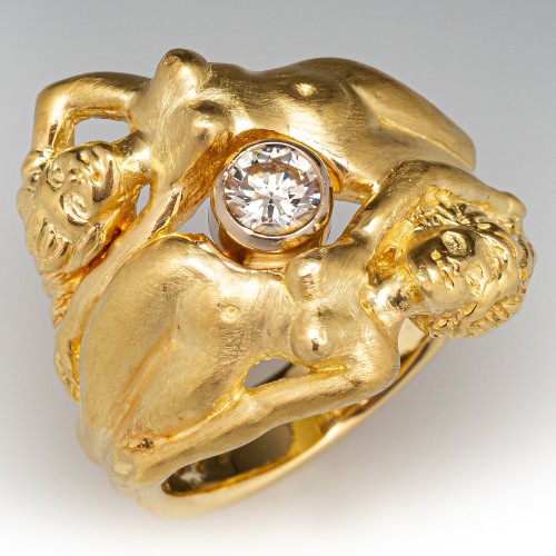 Beautiful Lady Bezel Diamond Ring 18K Yellow Gold