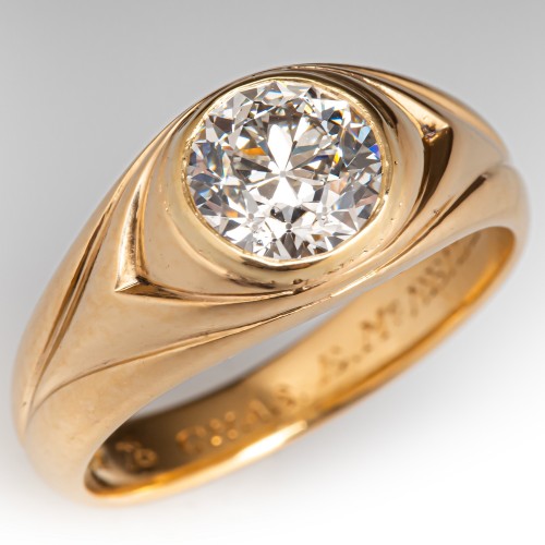 Antique Tiffany Co. Old European Cut Diamond Ring 18K Yellow Gold 1.43Ct H/VS2 GIA