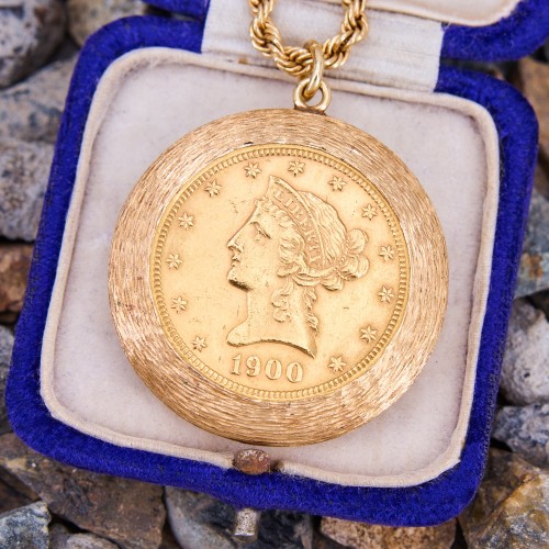 Vintage 1900 $10 American Liberty Head Pendant Necklace 14K Yellow Gold