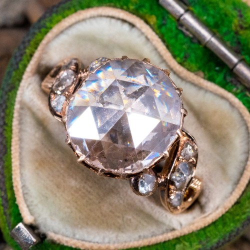 Victorian Era Rose Cut Diamond Engagement Ring 14K Yellow Gold 3.44ct UV/SI1 GIA