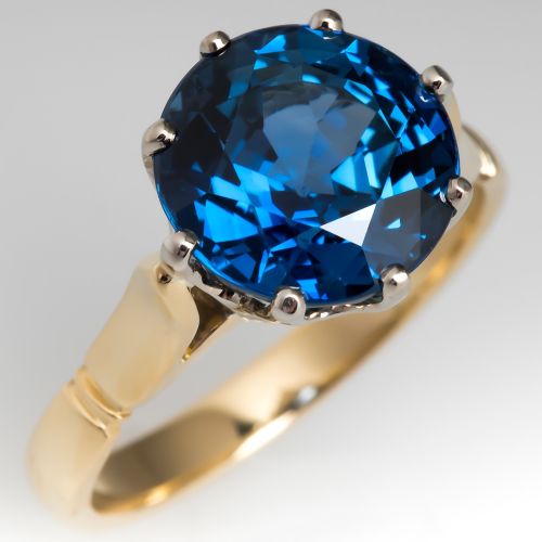 GIA No Heat 5.7 Carat Rich Blue Sapphire Crown Engagement Ring
