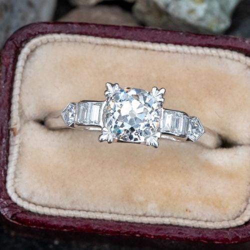 Art Deco Engagement Ring Old Mine Cut Diamond Platinum 1.01ct I/SI1 GIA