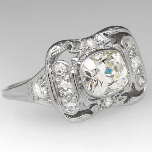 Unique Antique Engagement Ring Diamond Floral Platinum 1.02ct M/SI1