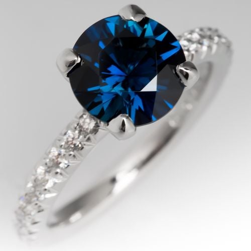 Vivid 2 Carat Blue-Green Sapphire Engagement Ring, Size 5.75