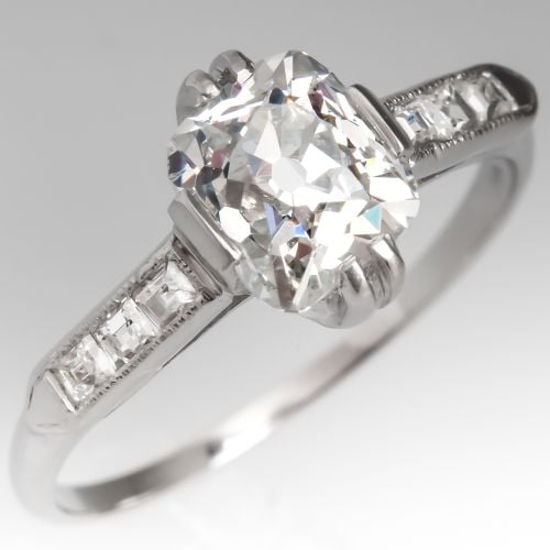 Diamond Antique Engagement Ring Platinum 1.17ct G/SI1 GIA