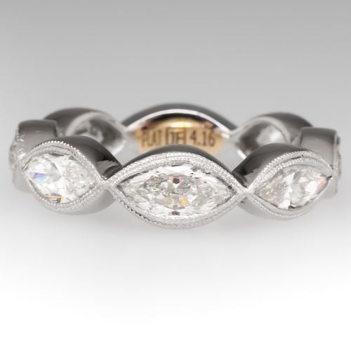 4 Carat Bezel Set Marquise Diamond Band Ring Platinum, Size 7.5