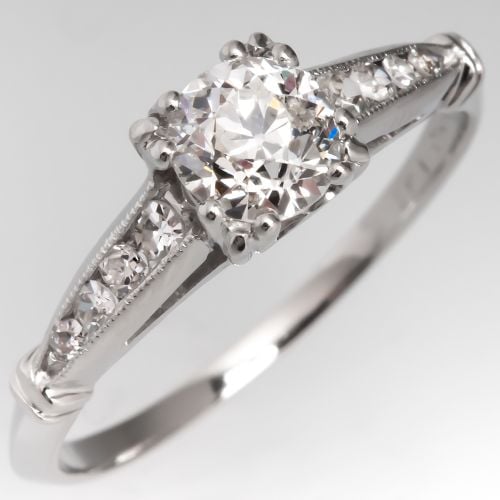 Antique 1930's Engagement Ring Platinum Old Euro Diamond .70ct I/I1