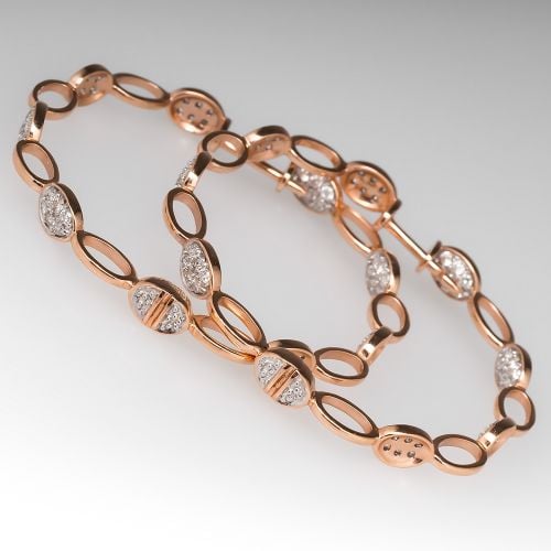 14K Rose Gold Diamond Large Hoop Earrings 1.5-Inch