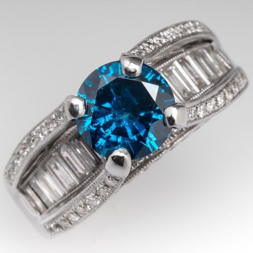 Irradiated Blue Diamond & White Diamond Wide Band Ring 1.60ct I2