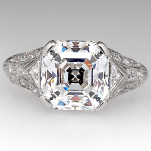3.5 Carat Diamond Antique Engagement Ring 1930's Square Step Cut F/VS1 GIA