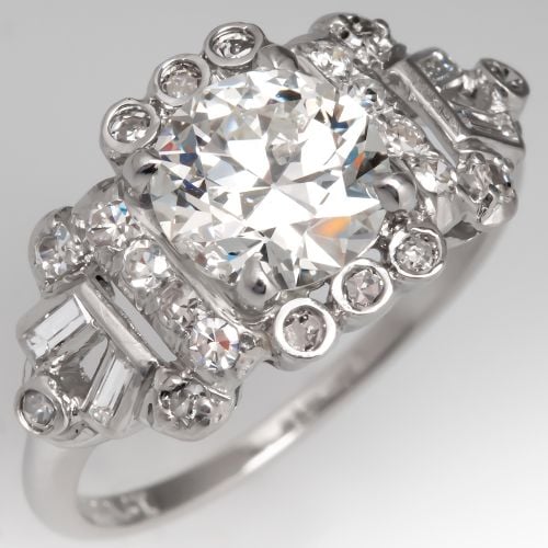 Ornate Late Art Deco 1930's Diamond Engagement Ring Platinum 1.34Ct I/VS2 GIA