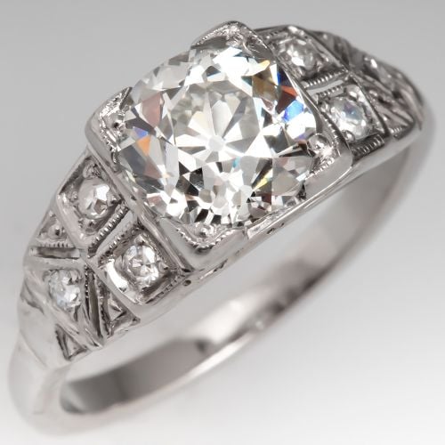 Vintage Platinum Old Euro Cut Diamond Engagement Ring 1.62Ct L/VS1 GIA