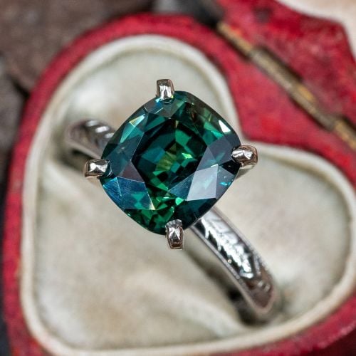 4.3 Carat Peacock Sapphire Engagement Ring Vintage Belais Wedding Band