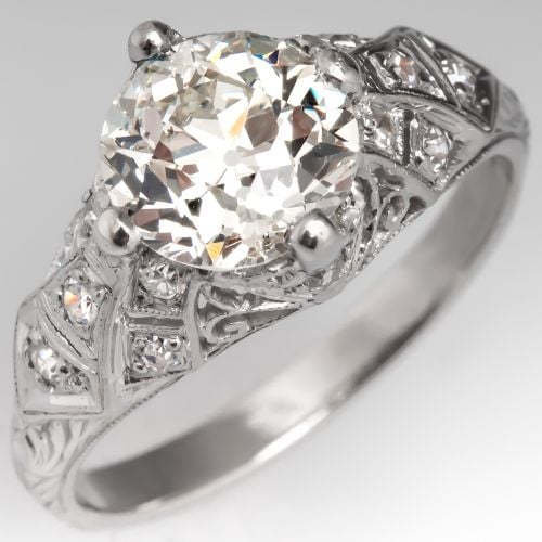 Filigree Art Deco Engagement Ring Old Euro Diamond 1.86Ct L/SI1 GIA
