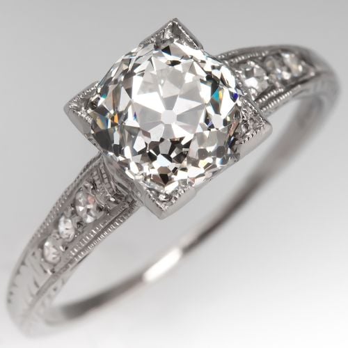 Edwardian Old Mine Diamond Engagement Ring 1920's Platinum 1.42Ct K/VS2 GIA