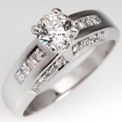 Heirloom Old Mine Cut Diamond Engagement Ring 14K White Gold .65ct H/I1