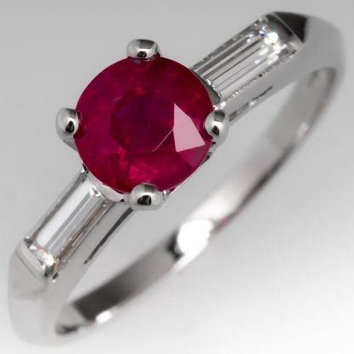 1.2 Carat Ruby Engagement Ring Platinum & Baguette Diamonds