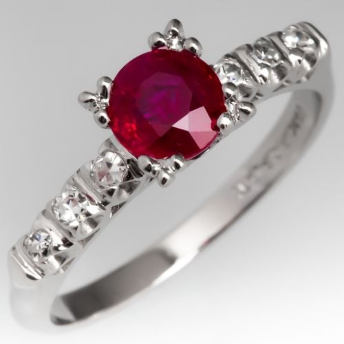1 Carat Ruby Engagement Ring 1960s Platinum w/ Diamonds