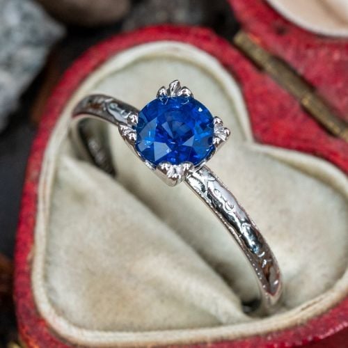 Blue Sapphire Solitaire Engagement Ring Vintage Belais Brothers Band