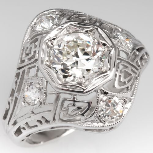 Antique Transitional Cut Diamond Filigree Engagement Ring 1.01ct J/VS2 GIA