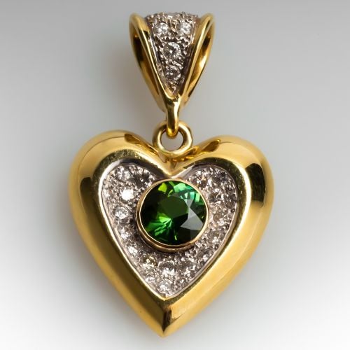 2 Carat Green Tourmaline & Diamond Heart Slide Pendant 18K Gold