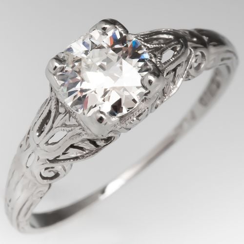Old Euro Diamond Antique Filigree Engagement Ring .82ct E/SI1
