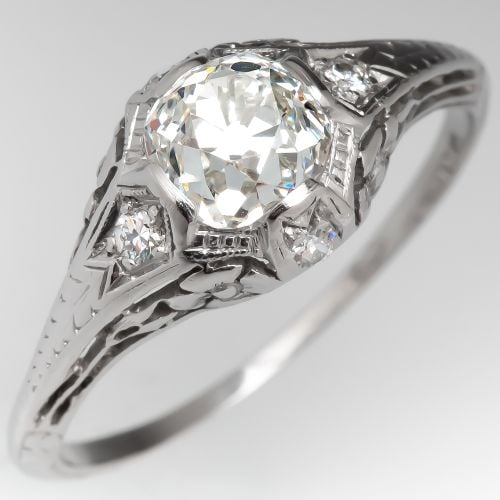 Antique Old Mine Cut Diamond Engagement Ring Platinum 1910's .98ct I/VS2