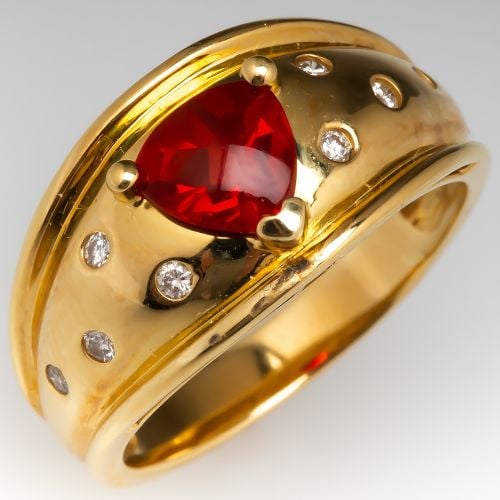 Fire Opal & Bezel Set Diamond Cocktail Ring 18K Gold