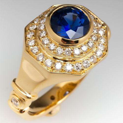 JoAnne Mulhall Blue Sapphire & Diamond Ring 18K Gold