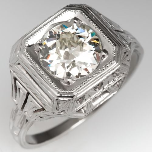 Old European Cut Diamond Antique Engagement Ring 18K 1.09ct M/VS1 GIA