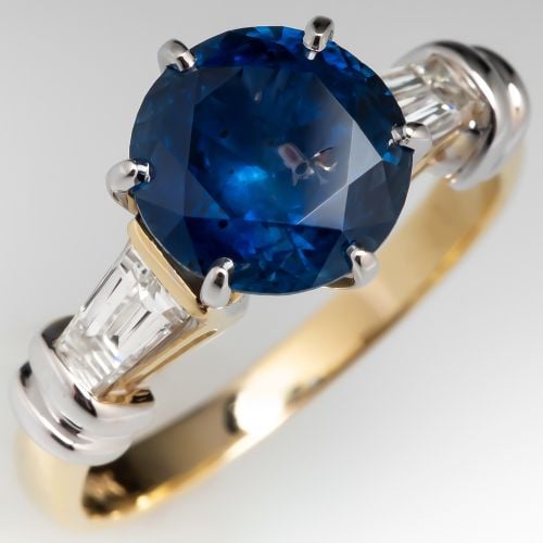 3.7 Carat Blue Montana Sapphire Engagement Ring 18K Two Tone
